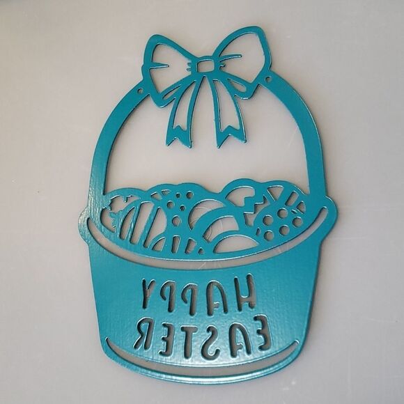 Brand New "HAPPY EASTER" Powdered Coated Steel  Easter Basket Wall Decor - Teal - Picture 4 of 4